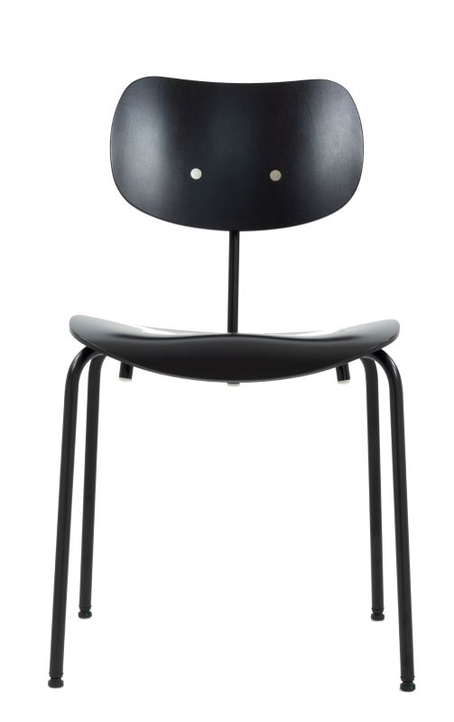 Schwarzer SE 68 SU Stuhl von Wilde+Spieth, stapelbar, mit Holzschale und Stahlrohrgestell.